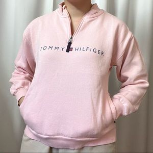 Tommy Hilfiger Light Pink Quarter Zip Sweatshirt With Pockets Kid's Extra Large